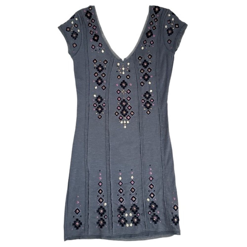 Free People Women S Mini Dress Gray Jeweled Boho Revenge Bodycon Embroidered